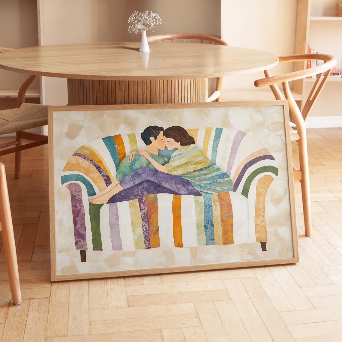 Couple Modern Minimalist Sofa Decorative Design Statement Accent Interior Display Visual Wall Decor