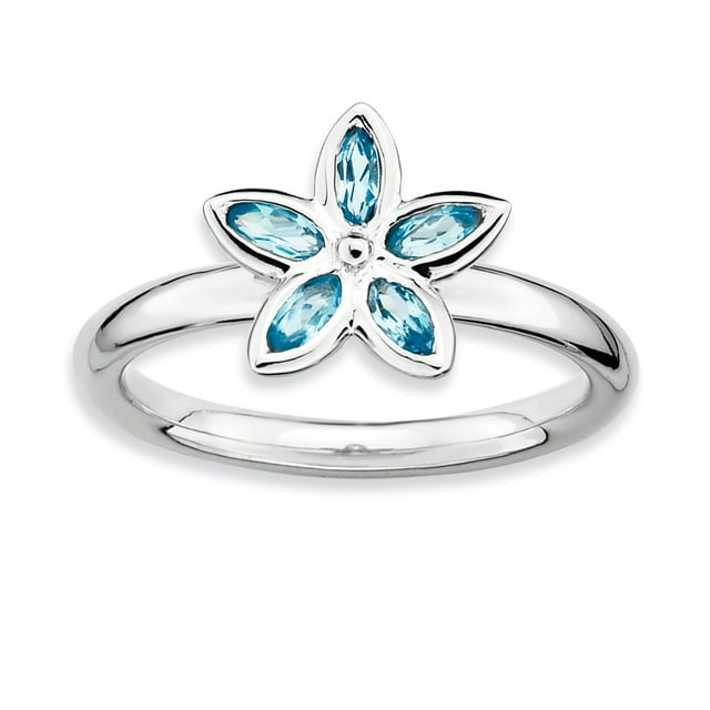 Sterling Silver Stackable Expressions Blue Topaz Flower Ring Size 8