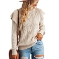 thumbnail image 2 of Suéter de mujer de color puro cuello redondo moda engrosada hombro con volantes suelta manga larga femenina para trabajar beige M, 2 of 7