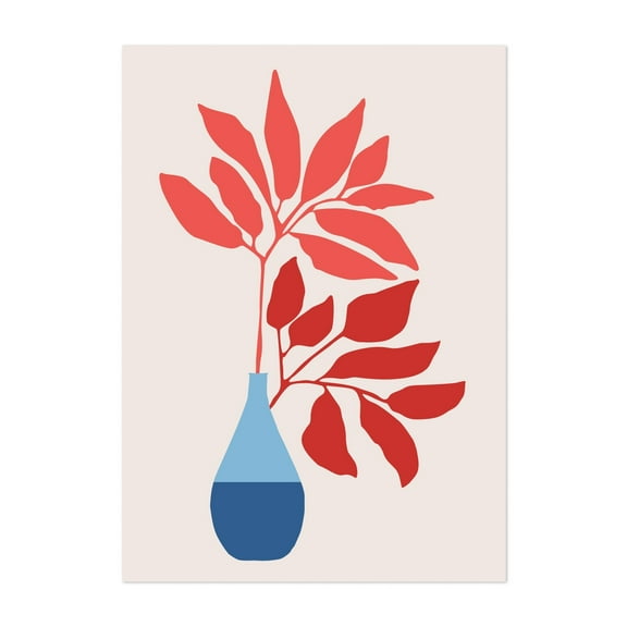 Strawberry Red Ficus - Painting Minimalist Botanical Floral Modern Art Geometric Abstract Mid-Century Modern Unframed Wall Art Print 5 x 7 inches