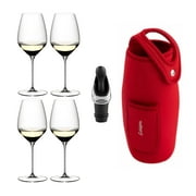 Riedel Veloce Riesling Glasses (Set of 4) with Wine Pourer with Stopper and Wine Bottle Holder