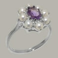 thumbnail image 2 of LBG British Made 10k White Gold Natural Amethyst & Cultured Pearl Womens Promise Ring - 33 size options - Size 7.75, 2 of 6