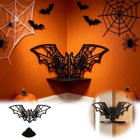 Wooden Bat Wall Corner Shelf Gothic Storage Rack Black 1pc