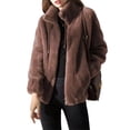thumbnail image 3 of Sherpa Fleece Jackets for Women Casual Solid Long Sleeve Zipper Hooded Plush Coat Winter Warm Sweater Tops, 3 of 4