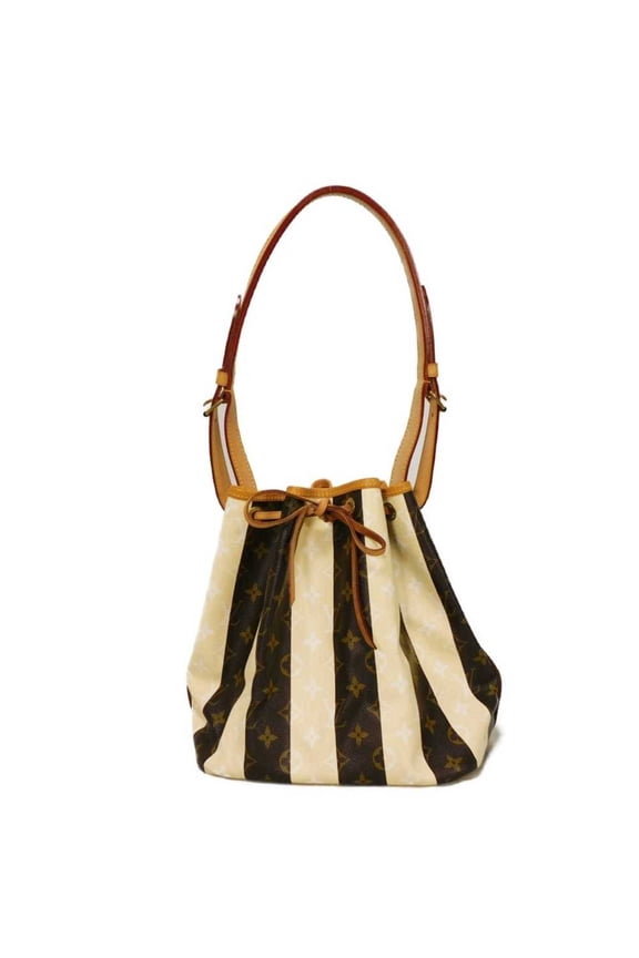 Pre-Owned Louis Vuitton Petit Noe Shoulder Bag, LV Flower Stripe, Maroon Brown, Monogram Rayeur...