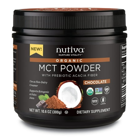 Nutiva Organic MCT Powder with Prebiotic Acacia Fiber, Chocolate, 10.6 Ounce