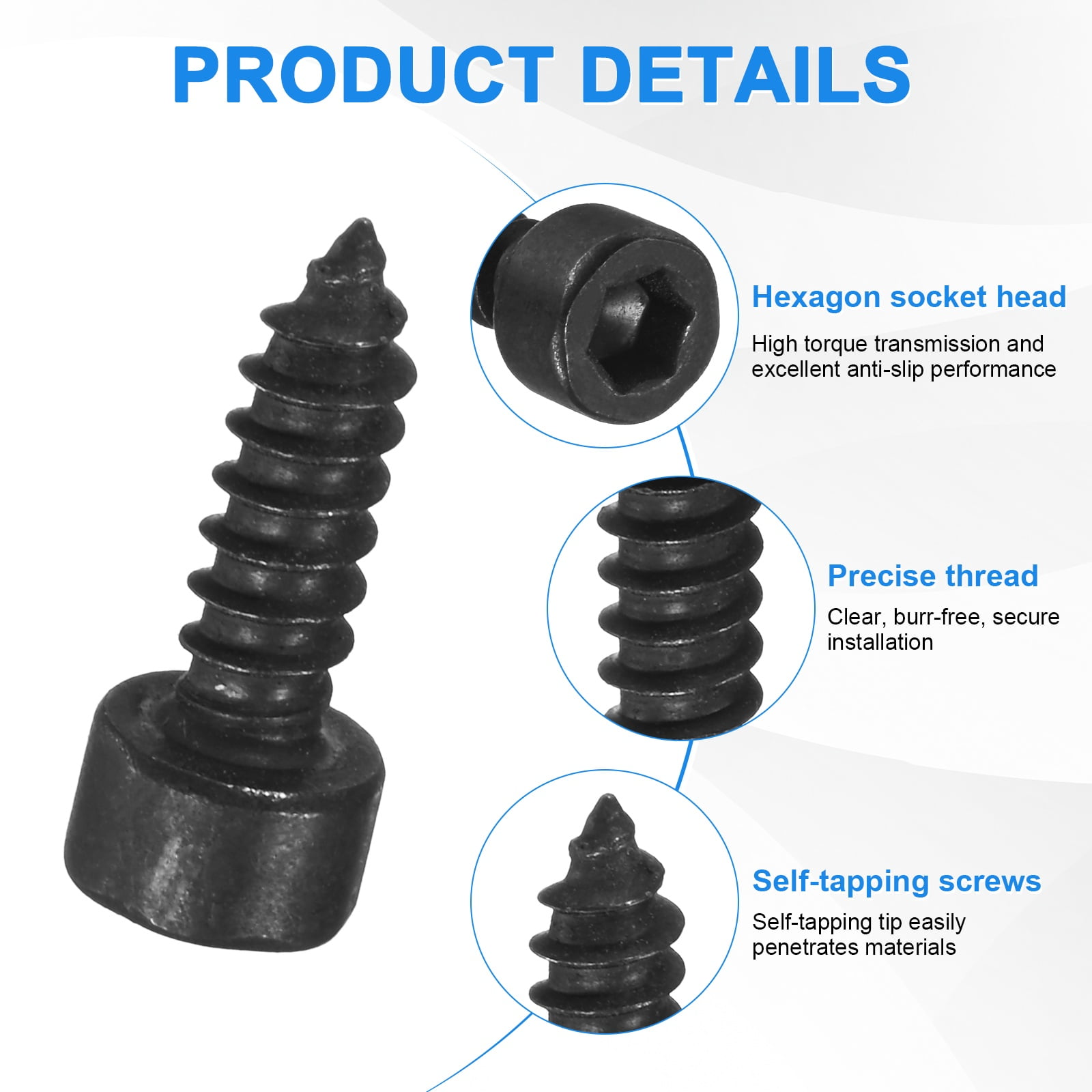 Uxcell 100 Pack Hex Socket Head Screws, M5x16mm Stainless Steel Bolts Full Thread Self Tapping Screws for Furniture Machinery Electrical Appliances [Black]