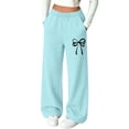 thumbnail image 2 of BXJX Girls Sweatpants, Warm Fleece‑Lined Elastic Waist Sports Fall Pants with Pockets Light Blue Size 5-6 T, 2 of 6