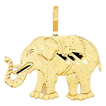 - Cute Simple Elephant Charm Yellow 14k Italian Solid Gold 10mm x 15mm Pendant Necklace Accessory Fine Jewelry