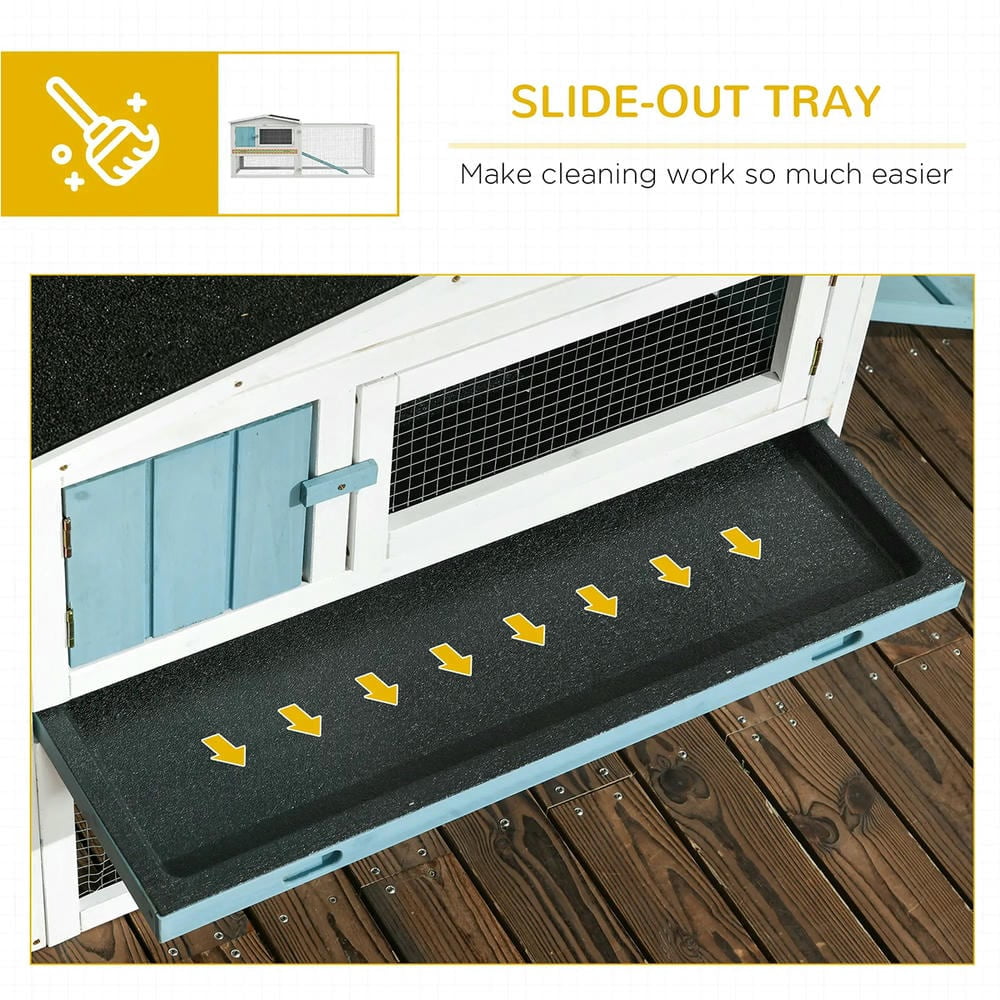 Barara King Large Rabbit Coop, Rabbit Coop, Outdoor Rabbit House,Outdoor Rabbit Cage Elevated Pet House w/ Slide-Out Tray, Natural Wood & Black