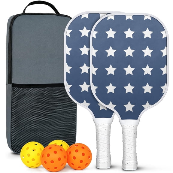 Pickleball Paddles Set Of 2, Fiberglass Surface, USA, Independence Day Print, 4 Balls & Bag