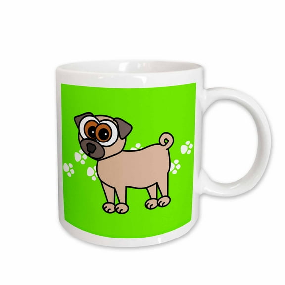 3drose, Tan Pug and Paw Prints, 15oz Mug
