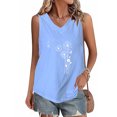 thumbnail image 2 of Tops de Lino para las Mujeres Pequeña Impresión Cuello Redondo Botón Arriba Manga Corta, Tops Cortos para las Mujeres, 2 of 4