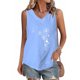 thumbnail image 3 of Tops de Lino para las Mujeres Pequeña Impresión Cuello Redondo Botón Arriba Manga Corta, Tops Cortos para las Mujeres, 3 of 4