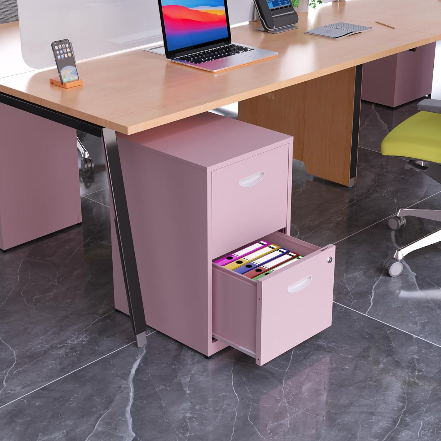 2 Drawer File Cabinet with Lock，Small Filing Cabinet for Home Office, Metal Vertical File Under Desk Cabinet for A4/Letter,Assembly Required,Pink