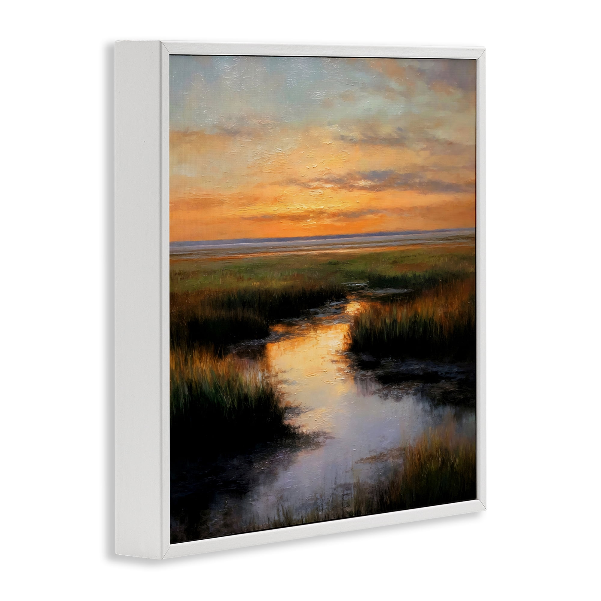 Stupell Industries Warm Marshland Sunset White Framed Giclee Art, design by Petal Prints Design