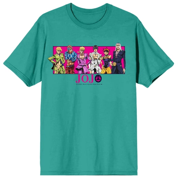 Jojo's Bizarre Adventures Anime Characters Group Mens Bright Aqua Graphic Tee Shirt - XXL