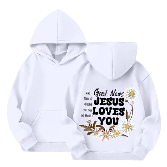 Grblisyd Christian Hoodies Christian Bible Verse JESUS LOVES YOU Hoodie for Teen Girls Cute Letter Graphic Hoodies Long Sleeve Pullover Sweatshirt