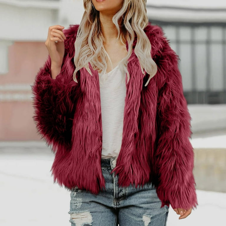 Jackets for Women Faux Fur Short Coat Solid Trendy Open Front