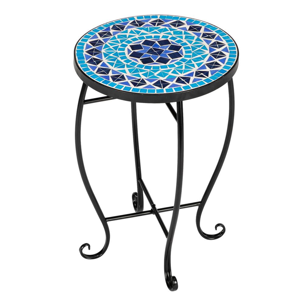 Zimtown Outdoor Indoor Mosaic Accent Table Plant Stand, Blue Ocean