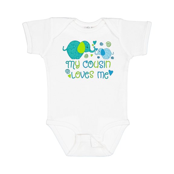 Inktastic My Cousin Loves Me Cute Elephants Boys or Girls Baby Bodysuit