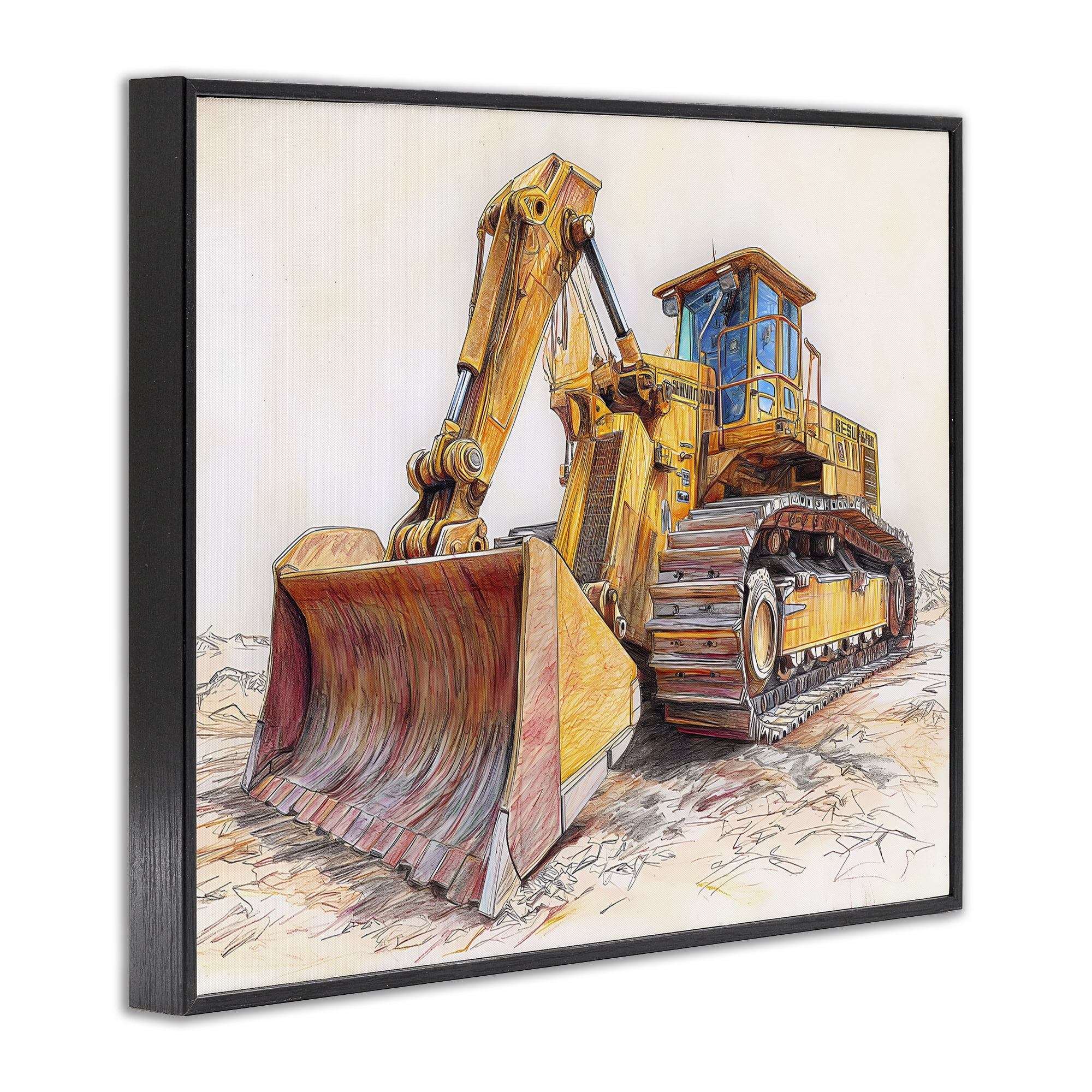 Stupell Industries Industrial Bulldozer Drawing Black Framed Giclee Art, design by Steve Hunziker