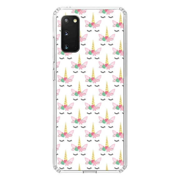 DistinctInk Clear Shockproof Hybrid Case for Galaxy S20 PLUS / 5G (6.7" Screen) - TPU Bumper, Acrylic Back, Tempered Glass Screen Protector - Pastel Unicorn Pattern - White Pink Black