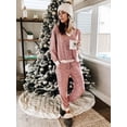 thumbnail image 6 of SMZ 2pcs/Set Christmas Striped V-Neck Long Sleeve Pajama Set, Autumn/Winter, 6 of 9