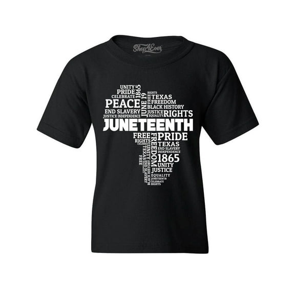 Shop4Ever Kids Juneteenth Africa Word Cloud Montage  Graphic Child's Youth T-Shirt Large Black