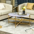 thumbnail image 3 of uhomepro Faux Marble Round Coffee Table, Living Room Sofa Side Table with Golden Metal Legs, Wood Table Top Modern Coffee Table, Accent Coffee Snack End Table Tea Table Entertainment Center, Q16242, 3 of 7