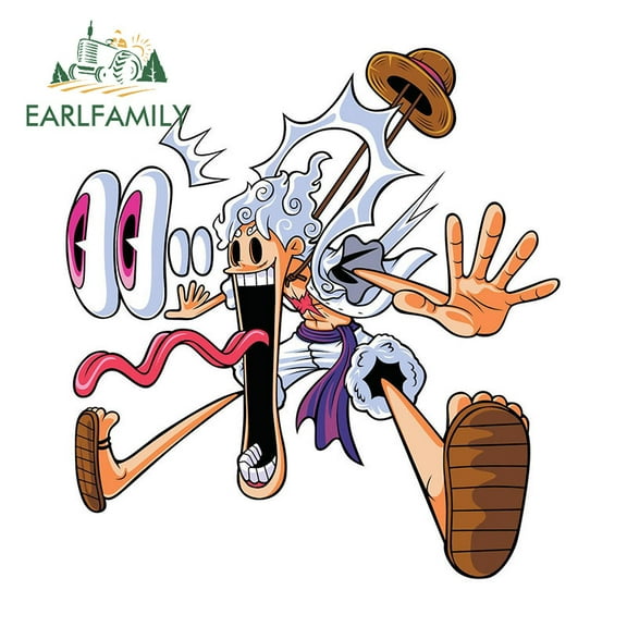 EARLFAMILY 5.1 Inch Luffy Car Sticker Anime White Hair Funny Scratch-Proof Refrigerator Electric-Bicycle JDM Vinyl Decal Amusing Car Label