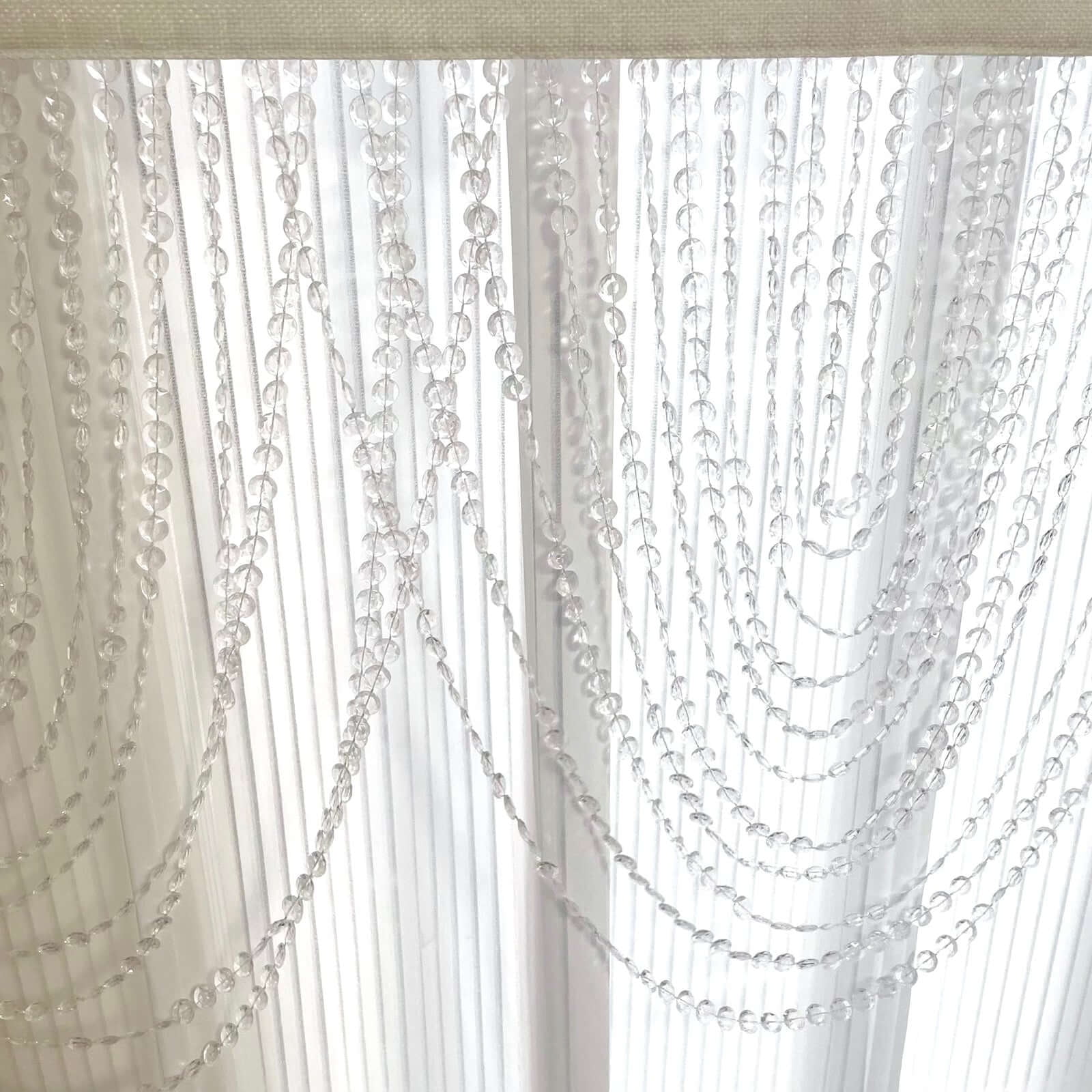 Efavormart 2 Pack Acrylic Crystal Beaded Curtain Valance with Fabric Top Rod Pocket, Triple Swag Diamond Cut Doorway Curtains - 23"x42"