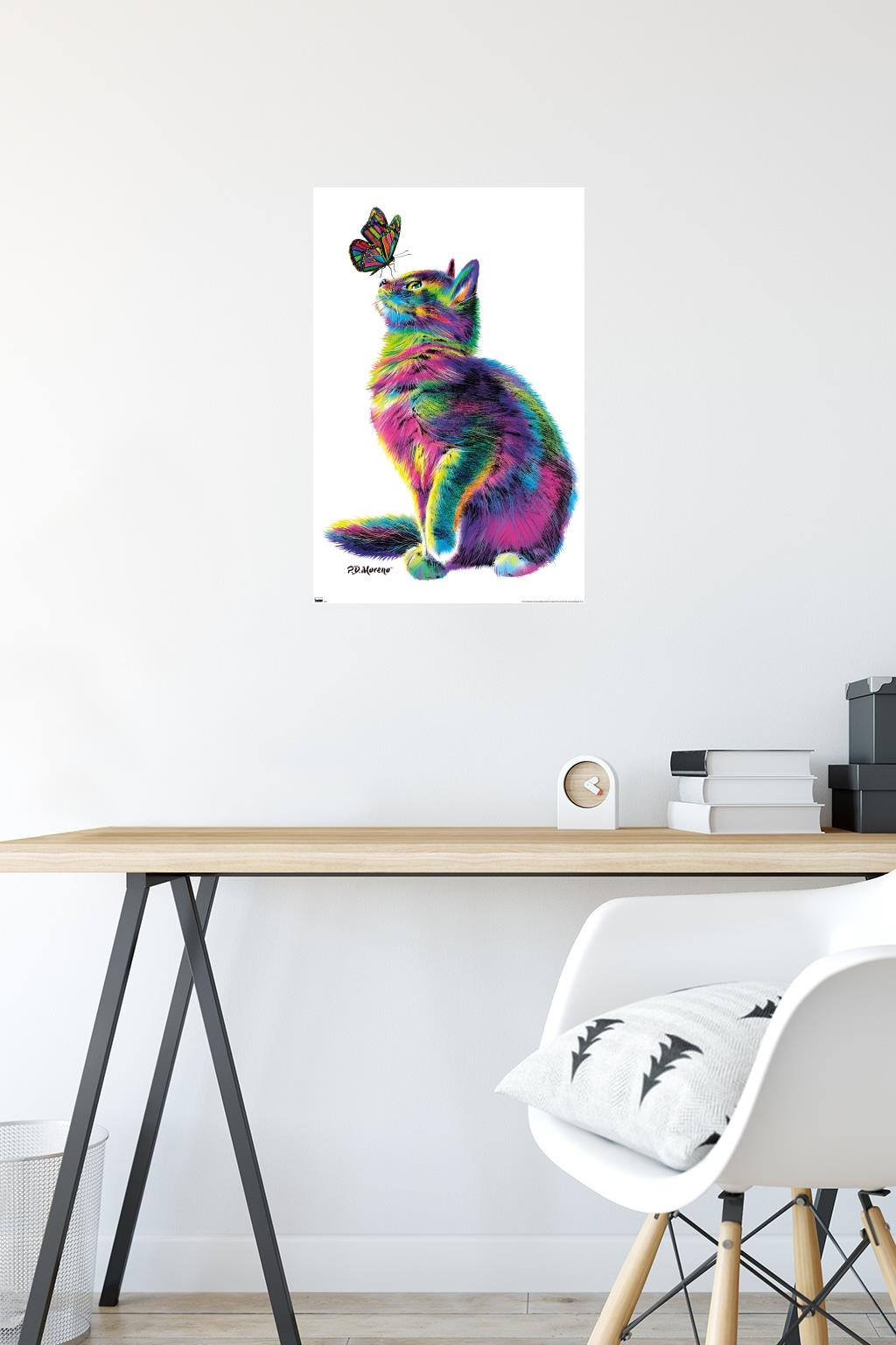 PD Moreno - Cat and Butterfly Wall Poster, 14.725" x 22.375"