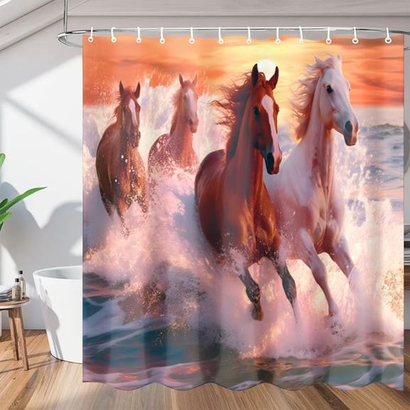 Horse Shower Curtains, Animal Print Waterproof Fabric Shower Curtain, Washable Polyester Bath Curtain for Bathroom 36"W X 72"H