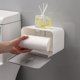 thumbnail image 4 of Caja de soporte de papel higiénico sin perforaciones, caja de almacenamiento de pañuelos montada en la pared con estante y cajón for baño, dormitorio, cocina, 4 of 5