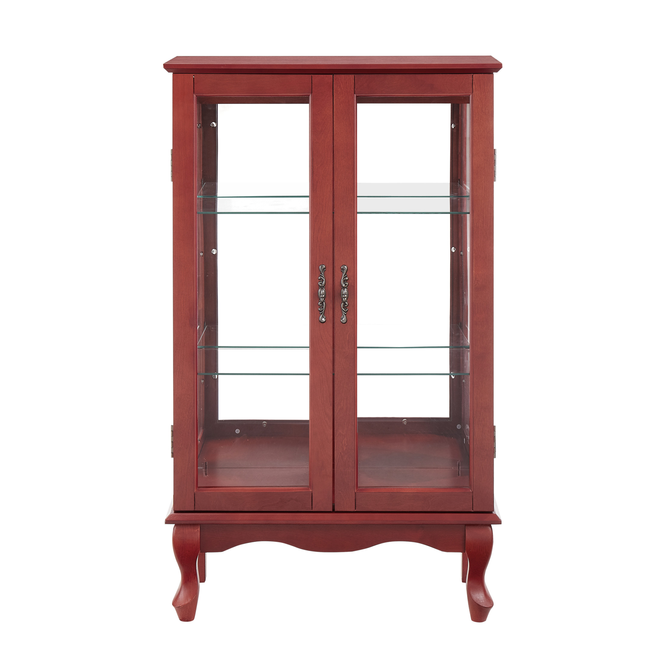 Noble House Fairfax Lighted Curio Cabinet with Mirrored Back, Glass Doors and Adjustable Shelves, Home Office, Cherry