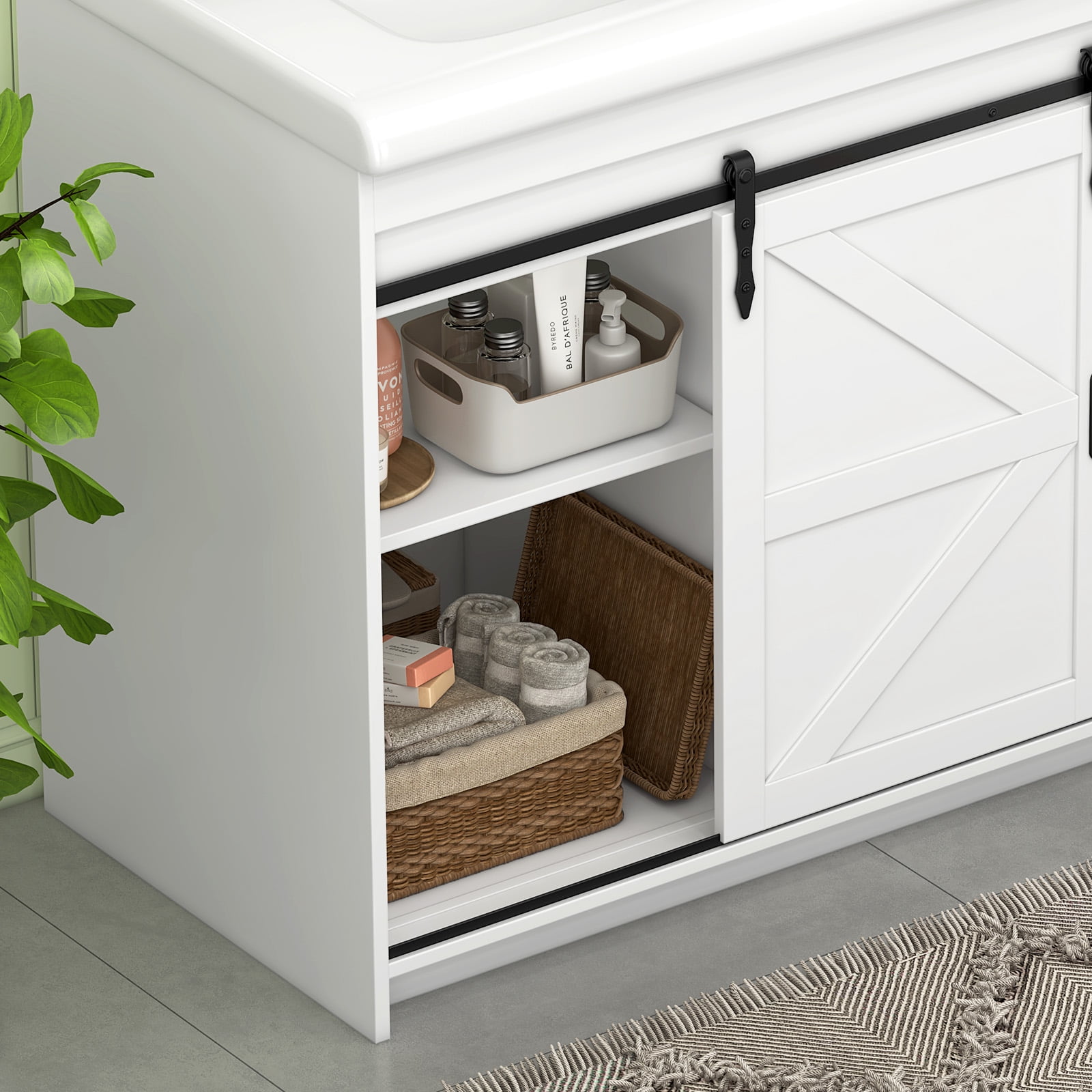 Ciumeeo 48" Bathroom Vanity Dual Basin Bathroom Storage Cabinet with Marble Countertop, White