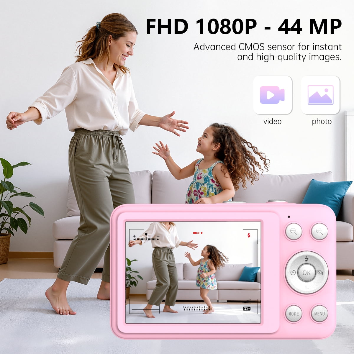W & O Q3 Portable 16x Digital Zoom 48 MP CCD Point & Shoot Digital Camera with 32GB SD Card, Pink