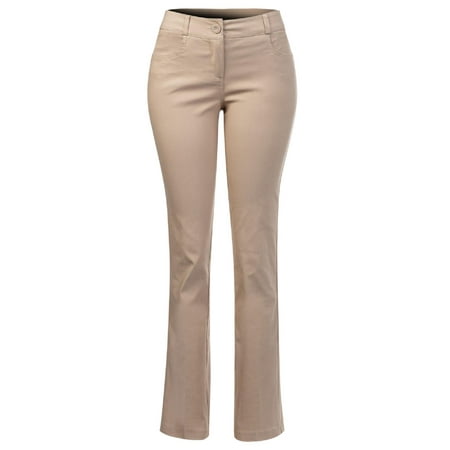 Pleated Black Khakis - Made by Olivia Women's Comfy Bootcut Curvy Fit Trouser Pants Khaki M