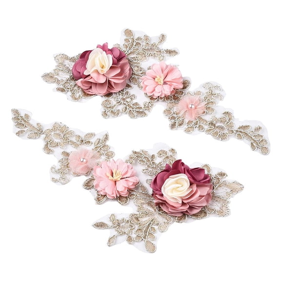 2 PCS Embroidered Patches Iron 3D Lace Applique Sew on Flower Bead Patches Embroidery Floral Motif Beaded Lace Trim Fabric Pearl Appliques