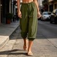 thumbnail image 5 of Nugftut Capri Pants for Women Solid Color Elastic Loose Capris Drawstring Summer Trave Capri Pants High Waisted Pants, 5 of 8