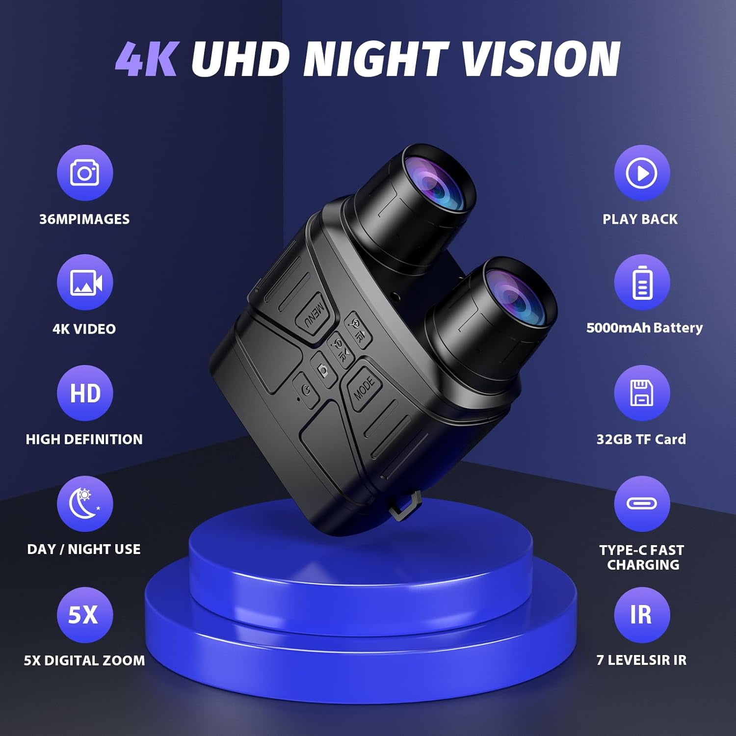 Night Vision Goggles - 4K Night Vision Binoculars for Adults, 3'' HD Screen Binoculars with Camera can Save Photo and Video with 32GB TF Card, Security Goggles Black