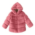 thumbnail image 2 of Girls Fuzzy Fleece Thicken Warm Hooded Jacket Teen Synthetic Fur Patchwork Long Sleeved Zip Up Outwear Coats Fall Winter Comfy Thermal Outfits Clothing for 2-13 Years Kids, 2 of 4