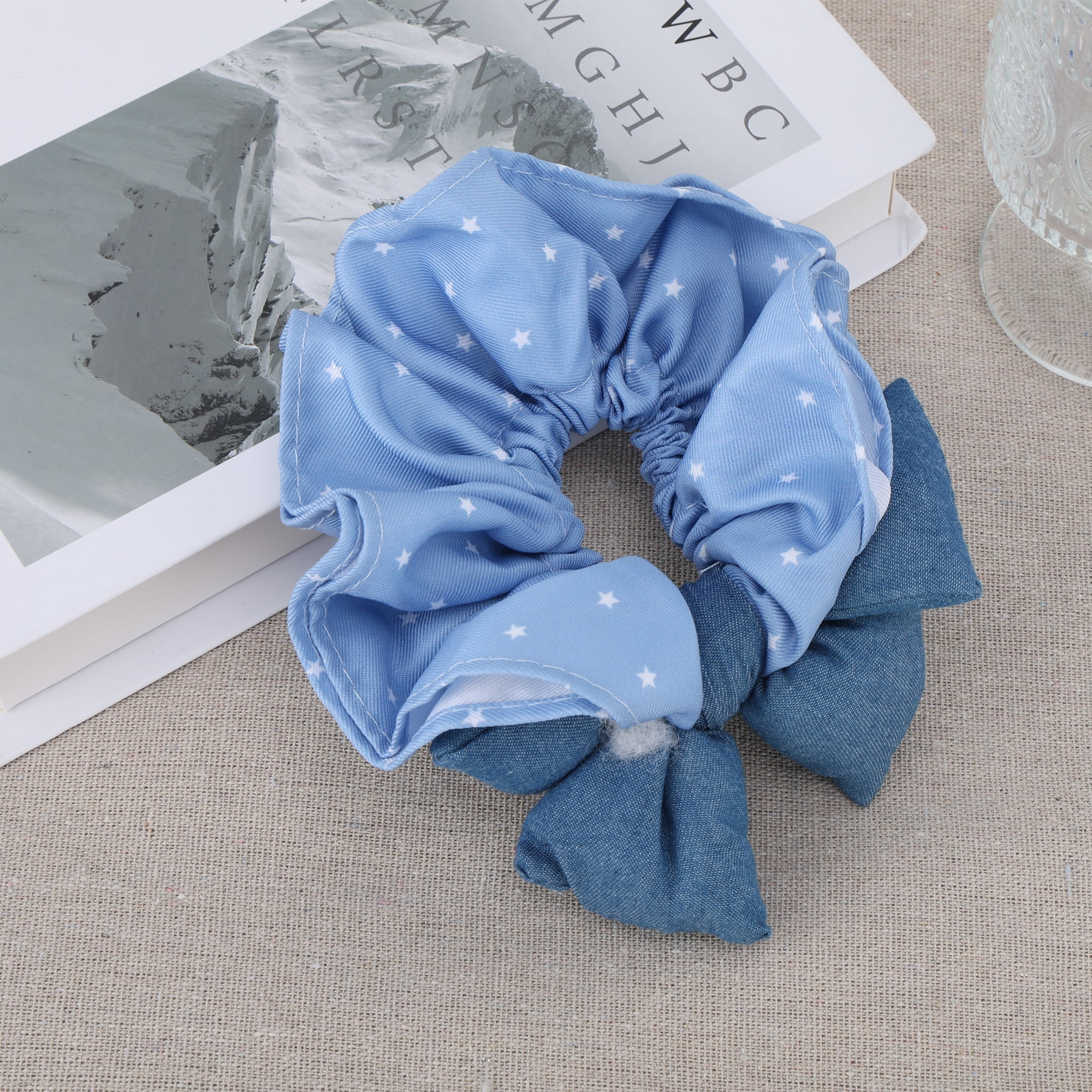 Unique Bargains Bow Denim Hair Ties Fashionable Daily Use Blue Five-pointed Star