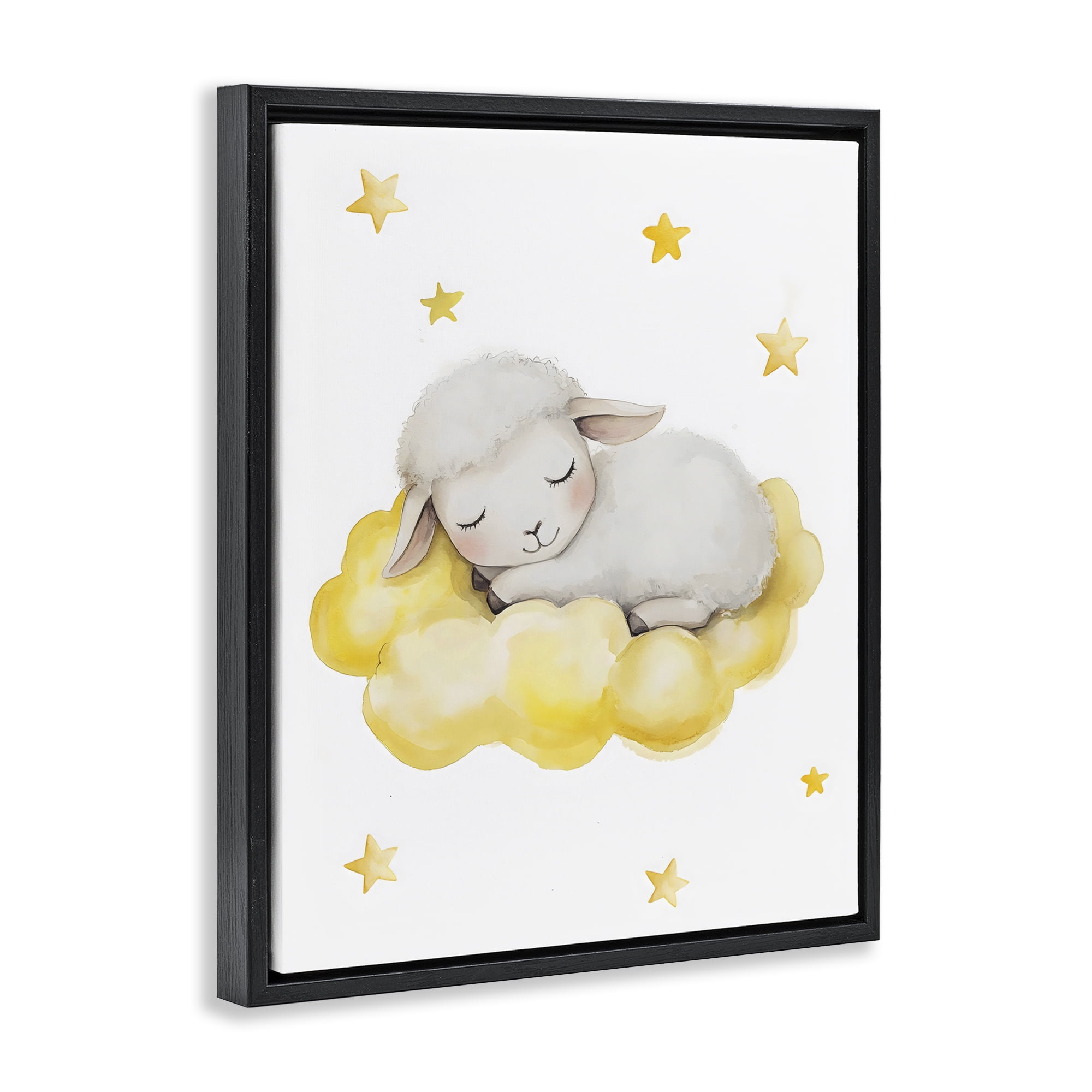 Stupell Industries Sleeping Sheep on Yellow Cloud Black Framed Floater Canvas Wall Art, design by LSR Design Studio