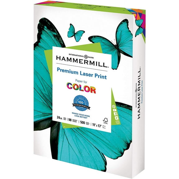 Hammermill Printer Paper, Premium Laser Print 24 lb, 11 x 17-1 Ream (500 Sheets) - 98 Bright, Made in the USA