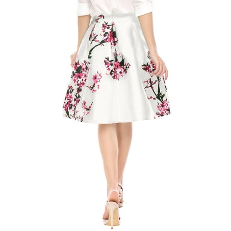 - Women's Floral Prints High Waist Pleated A Line Midi Skirt Dress