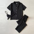 thumbnail image 3 of Cárdigan Top con botones para mujer, pantalones y pantalones con cintura elástica, trajes informales de Color sólido para el hogar Cgtredaw Negro T M para Mujer, 3 of 6