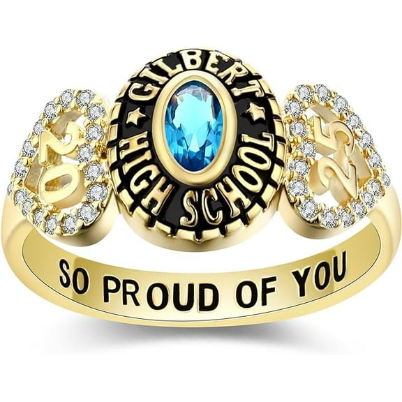 Custom Class Rings Fully Personalized Class Rings for Women Sterling Silver Rings Class Rings for Women High School Birthstone Graduation Rings of 2024 Size 5-15 High School Class Rings for Women