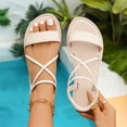thumbnail image 5 of Women's Criss Cross Flat Sandals, Open Toe Elastic Ankle Strap Summer Casual Walking Beach Dress Sandals Comfort Soft Sole Strappy Sandals for Daily Wear, 36, 5 of 9